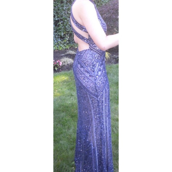 Scala Sparkle and Sequined Navy Blue Prom Dress - Picture 2 of 2